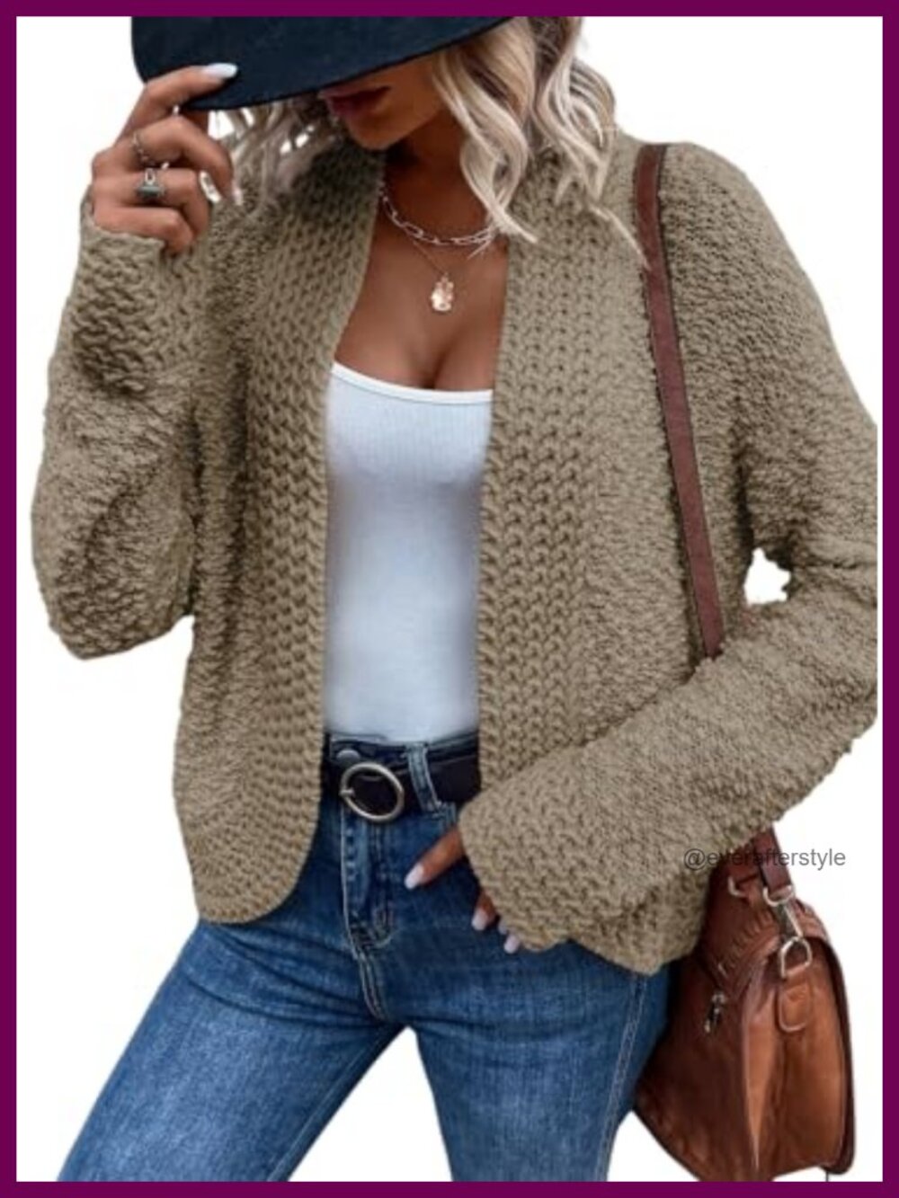 Chunky Knit Cropped Cardigan Open Front Long Sleeve Fall